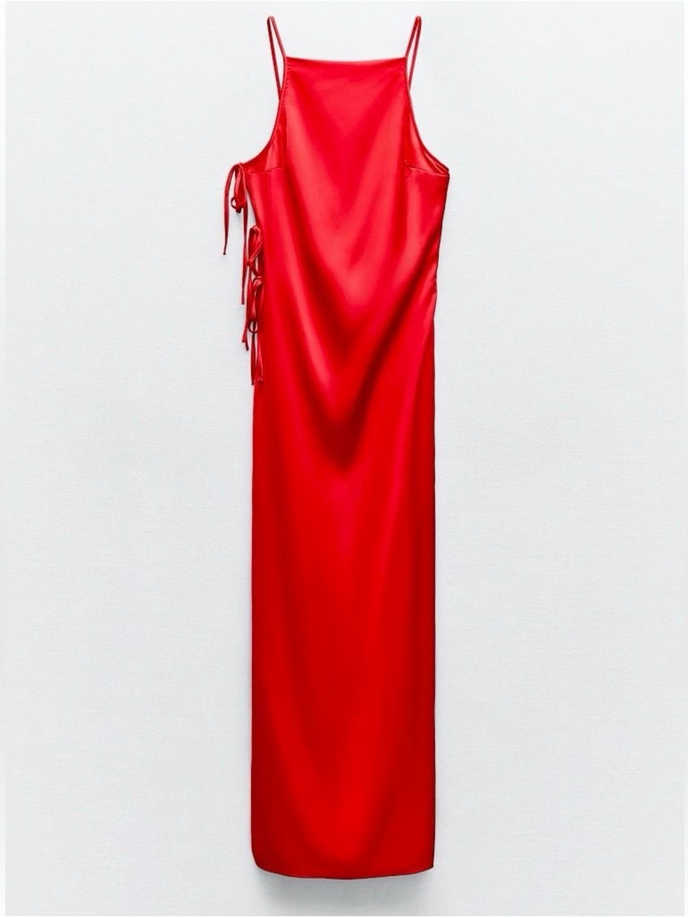 Zara Red Satin Effect Tied Midi Dress - Size M